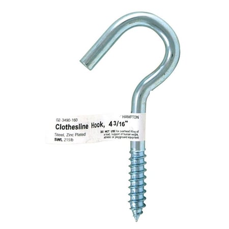 Hampton Hampton Small Zinc-Plated Silver Steel 4.1875 in. L Clothesline Hook 215 lb 1 pk 02-3490-160